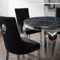 Sofia 1.1m Round Black silver Dining Table & 4 Black Lion Back Chairs