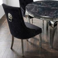Sofia 1.1m Round Black silver Dining Table & 4 Black Lion Back Chairs