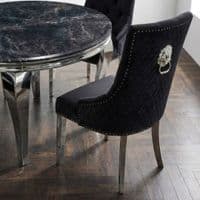 Sofia 1.1m Round Black silver Dining Table & 4 Black Lion Back Chairs