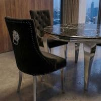 Sofia 1.1m Round Black silver Dining Table & 4 Black Lion Back Chairs