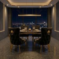 Sofia 1.2m Black & Gold Marble Table & 4 Victoria Black Lion Chairs