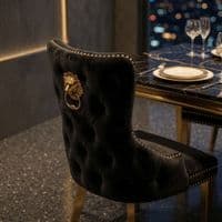 Sofia 1.2m Black & Gold Marble Table & 4 Victoria Black Lion Chairs