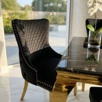 Sofia 1.2m Black & Gold Marble Table & 4 Victoria Black Lion Chairs