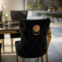 Sofia 1.2m Black & Gold Marble Table & 4 Victoria Black Lion Chairs