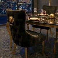 Sofia 1.2m Black & Gold Marble Table & 4 Victoria Black Lion Chairs