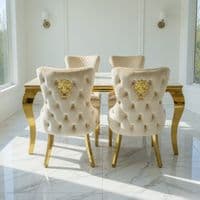 Sofia 1.2m Cream & Gold Marble Table & 4 Victoria Mink Lion Chairs