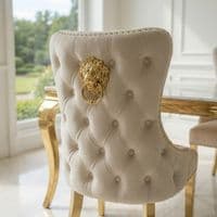 Sofia 1.2m Cream & Gold Marble Table & 4 Victoria Mink Lion Chairs