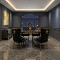 Sofia 1.5m Black & Gold Marble Table & 4 Victoria Black Lion Chairs