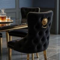 Sofia 1.5m Black & Gold Marble Table & 4 Victoria Black Lion Chairs