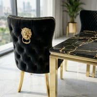 Sofia 1.5m Black & Gold Marble Table & 4 Victoria Black Lion Chairs