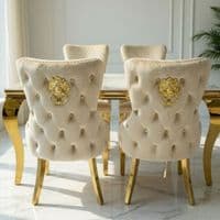 Sofia 1.5m Cream & Gold Marble Table & 4 Victoria Mink Lion Chairs