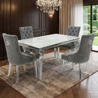 Sofia 1.5m Grey Marble Dining Table & 4 Minister Grey Lion Chairs