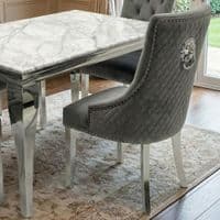 Sofia 1.5m Grey Marble Dining Table & 4 Minister Grey Lion Chairs