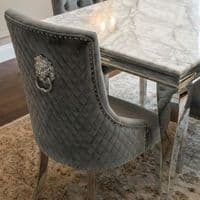 Sofia 1.5m Grey Marble Dining Table & 4 Minister Grey Lion Chairs