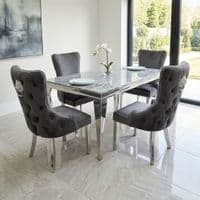 Sofia 1.5m Grey Marble Dining Table & 4 Victoria Grey Silver Chairs