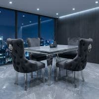 Sofia 1.5m Grey Marble Dining Table & 4 Victoria Grey Silver Chairs