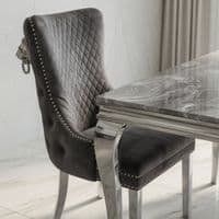 Sofia 1.5m Grey Marble Dining Table & 4 Victoria Grey Silver Chairs