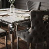 Sofia 1.5m Grey Marble Dining Table & 4 Victoria Grey Silver Chairs