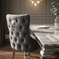 Sofia 1.5m Grey Marble Dining Table & 4 Victoria Grey Silver Chairs