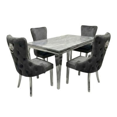 Sofia 1.5m Grey Marble Dining Table & 4 Victoria Grey Silver Chairs