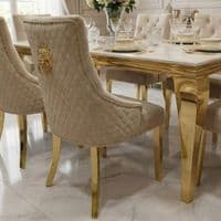 Sofia 1.6m Cream Gold Marble Dining Table & 6 Lion Back Velvet Chairs