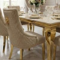 Sofia 1.6m Cream Gold Marble Dining Table & 6 Lion Back Velvet Chairs