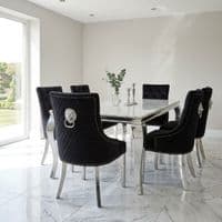 Sofia 1.6m Grey Marble Dining Table & 6 Black Minister Lion Chairs