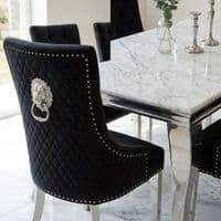 Sofia 1.6m Grey Marble Dining Table & 6 Black Minister Lion Chairs