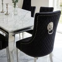 Sofia 1.6m Grey Marble Dining Table & 6 Black Minister Lion Chairs
