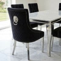 Sofia 1.6m Grey Marble Dining Table & 6 Black Minister Lion Chairs