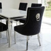 Sofia 1.6m Grey Marble Dining Table & 6 Black Minister Lion Chairs