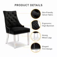 Sofia 1.6m Grey Marble Dining Table & 6 Black Minister Lion Chairs