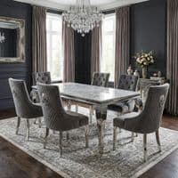 Sofia 1.6m Grey Marble Dining Table & 6 Minister Grey Lion Chairs