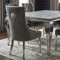 Sofia 1.6m Grey Marble Dining Table & 6 Minister Grey Lion Chairs
