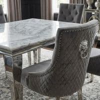 Sofia 1.6m Grey Marble Dining Table & 6 Minister Grey Lion Chairs