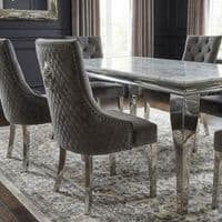 Sofia 1.6m Grey Marble Dining Table & 6 Minister Grey Lion Chairs
