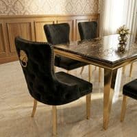 Sofia 1.8m Black & Gold Marble Table & 6 Victoria Black Lion Chairs