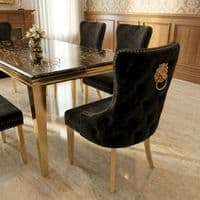 Sofia 1.8m Black & Gold Marble Table & 6 Victoria Black Lion Chairs