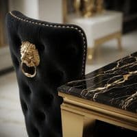 Sofia 1.8m Black & Gold Marble Table & 6 Victoria Black Lion Chairs