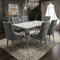 Sofia 1.8m Grey Marble Dining Table & 6 Minister Grey Lion Chairs