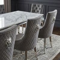 Sofia 1.8m Grey Marble Dining Table & 6 Minister Grey Lion Chairs