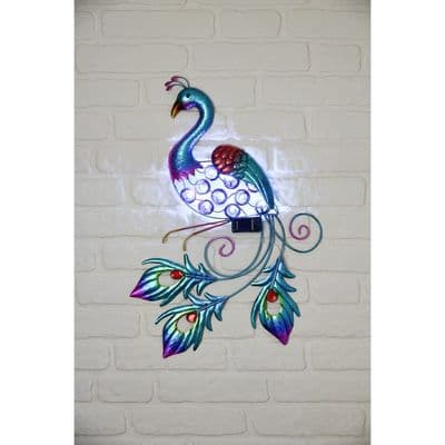 Solar Powered Peacock Wall Art - Cool White | Home Luxe Interior