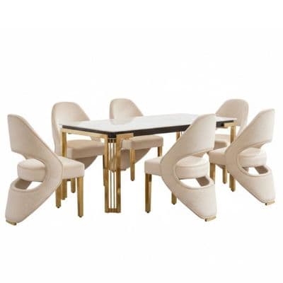 Sorrento White Marble 180cm Dining Table & 6 Santorini Cream Chairs