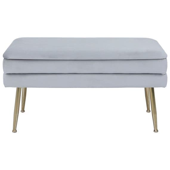 Storage Ottoman Bench Grey Velvet Gold Legs