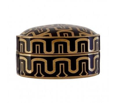 Tanya Ceramic Round Box In Black & Gold Small