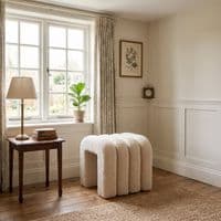 Teddy Arch Footstool White Plush Boucle Accent Seat for Living Room