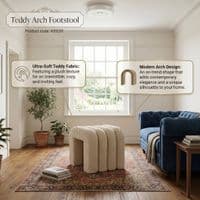 Teddy Arch Footstool White Plush Boucle Accent Seat for Living Room