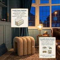 Teddy Arch Footstool White Plush Boucle Accent Seat for Living Room