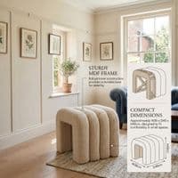 Teddy Arch Footstool White Plush Boucle Accent Seat for Living Room