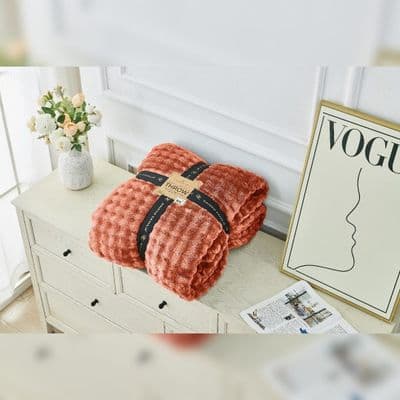 Terracotta Orange Bubble Jacquard Throw Supersoft Blanket 200x240cm
